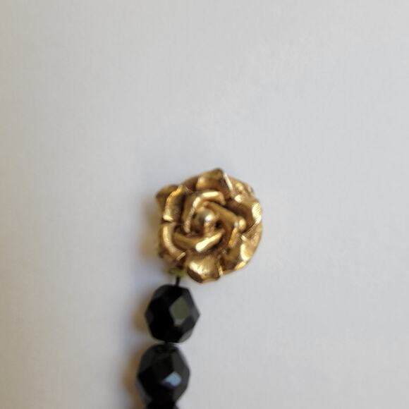 Vintage Black Bead Necklace - Gold Tone Rose Clasp, 21 Inches - Picture 9 of 10
